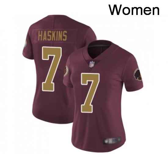 Womens Washington Redskins 7 Dwayne Haskins Burgundy Red Gold Number Alternate 80TH Anniversary Vapor Untouchable Limited Player Football Jersey